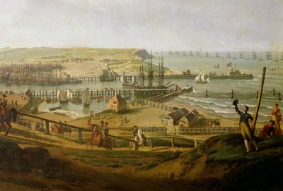 Napóleon látogatása a boulogne-i táborban 1804 júliusában, a kikötő részlete, 1806 alkotó: Jean-Francois Hue