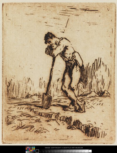 Férfi az ásójára támaszkodva alkotó: Jean Francois I Millet