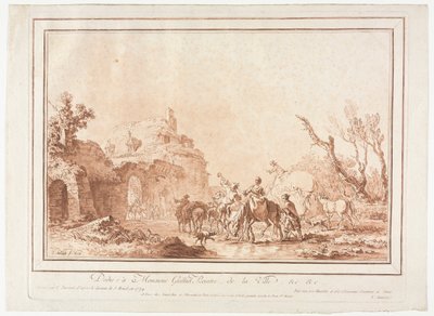 Egy falu sánca előtt, 1774. alkotó: Jean Francois Janinet