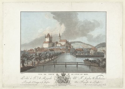 Gezicht op Thun Thun kilátása a déli oldalról (cím az objektumon) Figyelemre méltó kilátás a svájci hegyekre (sorozat címe) alkotó: Jean Francois Janinet