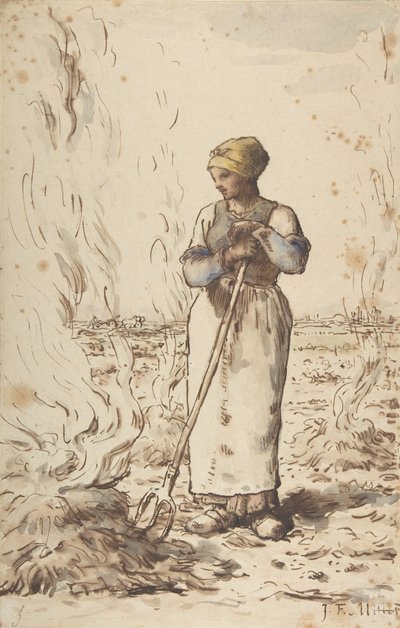 Egy füvet égető nő, 1830-75 alkotó: Jean Francois Millet