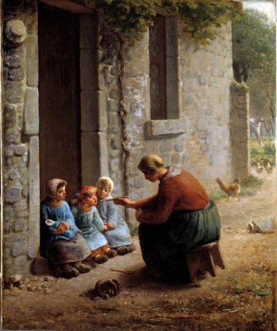 La becquee vagy paraszt eteti a gyermekeit. Jean Francois Millet (1814-1875) festménye alkotó: Jean Francois Millet