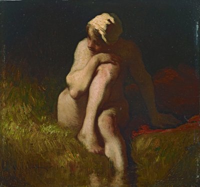 Meztelen parasztlány ül a patak partján alkotó: Jean Francois Millet
