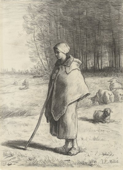 Pásztorlány botra támaszkodva alkotó: Jean Francois Millet