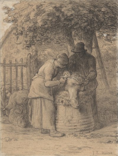 Birkanyírás a fa alatt, kb. 1854. alkotó: Jean Francois Millet