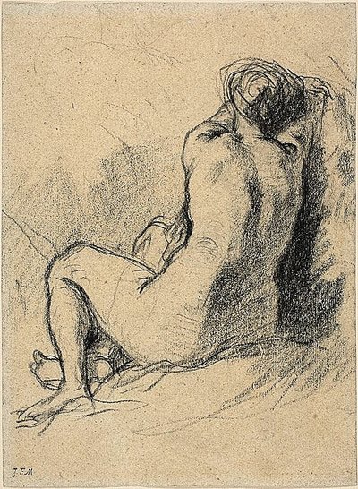 Tanulmány: Vázlatok dolgozó parasztokról (hátlap) alkotó: Jean Francois Millet