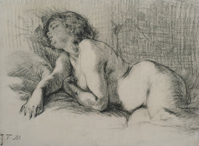 Egy fekvő női akt tanulmányozása (faszén papíron) alkotó: Jean Francois Millet