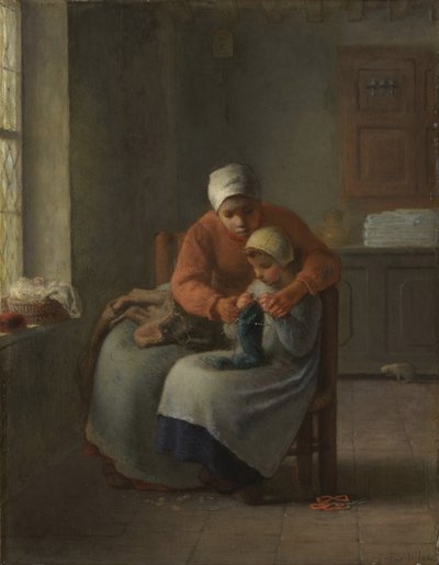 Kötés lecke, 1860 körül alkotó: Jean Francois Millet