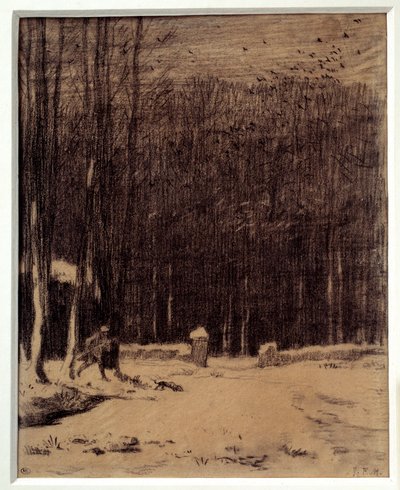 A barbizoni erdő bejárata, hóhatás Fekete ceruzarajz Jean Francois Millet (1814-1875) Dim. 0,28 x 0,22 m Párizs. Orsay Múzeum alkotó: Jean Francois Millet