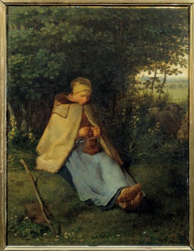 A kötő Jean Francois Millet (1814-1875) festménye 1858 V. 0,39x0,29 m Párizs, Muse d