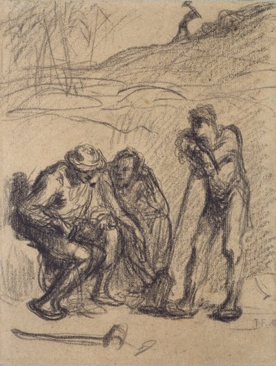 Három paraszt pihen, egy ásóra támaszkodik, 1850-1851 alkotó: Jean Francois Millet