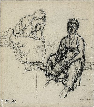 Két tanulmány egy ülő parasztasszonyról (recto); Tanulmány egy kalapot viselő fiatal lányról (fordítva) alkotó: Jean Francois Millet