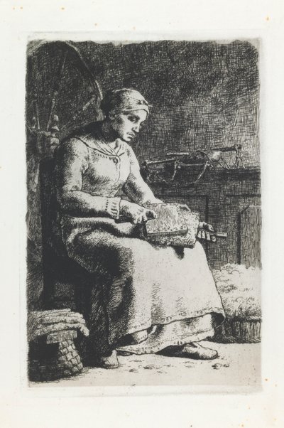Gyapjú kártoló nő alkotó: Jean Francois Millet