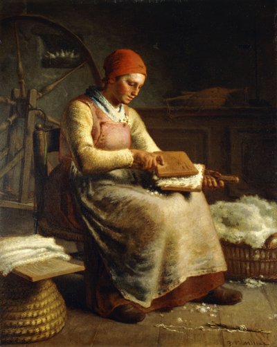 gyapjú kártoló nő, alkotó: Jean Francois Millet
