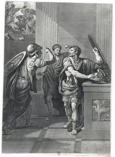 Arcan and Mithridate, illusztráció Jean Racine (1639-99) „Mithridate” című művéből, Massard metszete alkotó: Jean François Pierre Peyron
