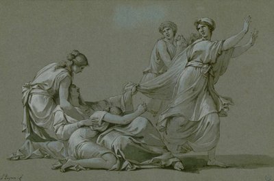 Az athéni fiatal férfiakat és leányokat Minotaurusznak kell felajánlani, 1778 körül. alkotó: Jean François Pierre Peyron