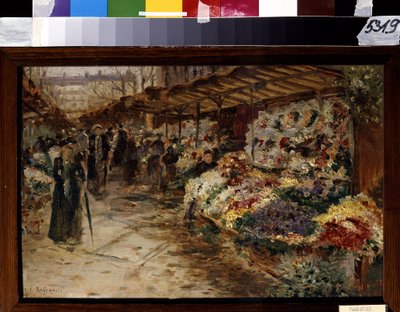 Virágpiac. Jean Francois Raffaelli (1850-1924) festménye alkotó: Jean Francois Raffaelli