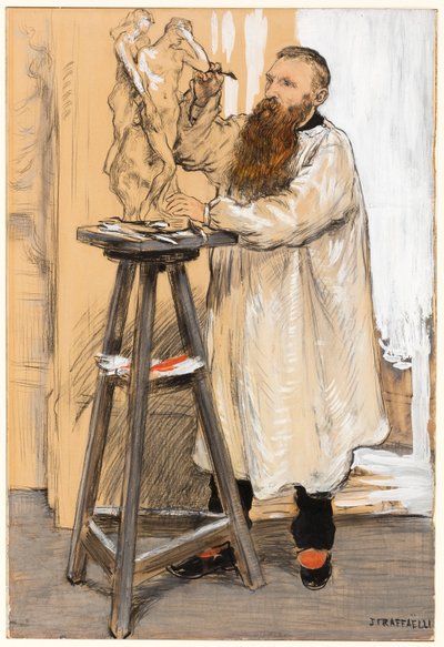 Auguste Rodin szobrász portréja a műtermében alkotó: Jean Francois Raffaelli