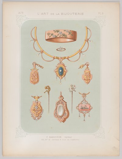 Ékszertervek arany és rózsa arany színben, 1879. alkotó: Jean François Barousse
