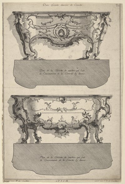 Tervek két komódhoz, a „Livre de differents dessein de Comodes”-tól, 1745-56 alkotó: Jean François Cuvilliés