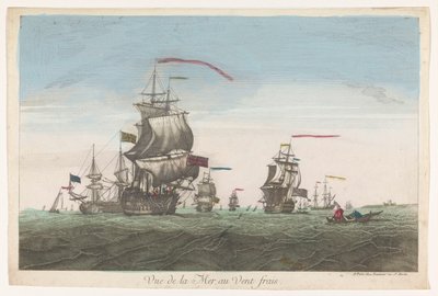 Tengerre néző hajókkal és csónakokkal a szélben Vue de la mer au vent frais (cím a tárgyon) alkotó: Jean François Daumont