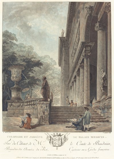 A Medici-palota oszlopcsarnoka és kertjei alkotó: Jean François Janinet after Hubert Robert