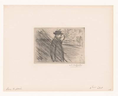 Férfi kalapban az esőben Sous la pluie alkotó: Jean François Raffaëlli (signed by artist)