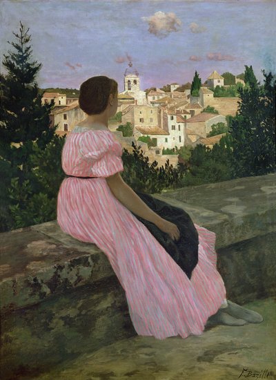 A rózsaszín ruha, avagy kilátás Castelnau-le-Lezre, Herault, 1864 alkotó: Jean Frederic Bazille