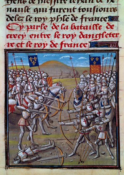 Crecy-i csata, miniatűr Froissart krónikáiból, Jean Froissarttól alkotó: Jean Froissart