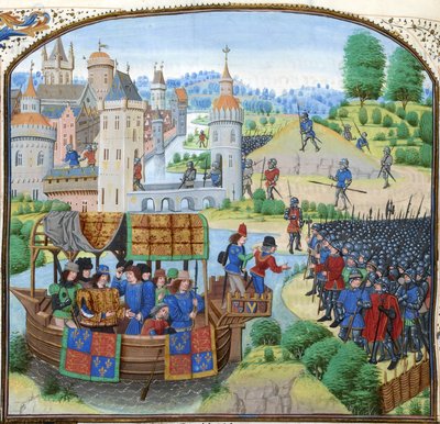 Jean Froissart, Chronicles, 154v, 12148 btv1b843838605hf336, crop alkotó: Jean Froissart