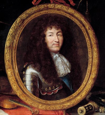 XIV. Lajos francia király (1638-1715) portréja Részlet. Jean Garnier (1632-1705) festménye XVII. Mérete 1,74 x 2,23 m alkotó: Jean Garnier