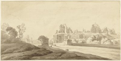 Kilátás a palota romjaira a Palatinus-dombon Rómában alkotó: Jean Grandjean (attributed to)