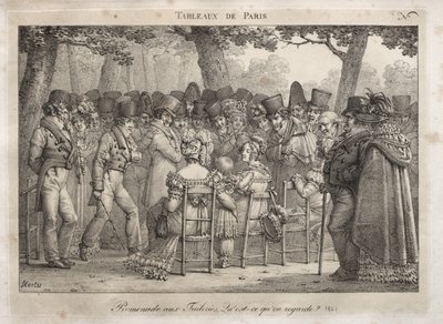 Párizsi jelenetek: Promenade a Tuileriákban. Mit nézel? alkotó: Jean Henri Marlet