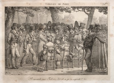 Párizsi jelenetek: Promenade a Tuileriákban. Mit nézel. alkotó: Jean Henri Marlet