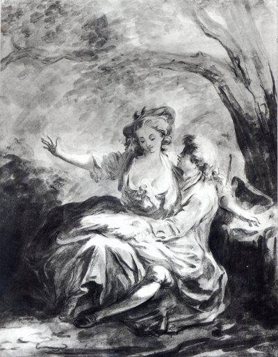 A szerelem találkozóhelye (papíron szépia) alkotó: Jean Honore Fragonard