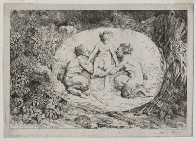 Bacchanales: Két szatír által támogatott nimfa alkotó: Jean Honore Fragonard