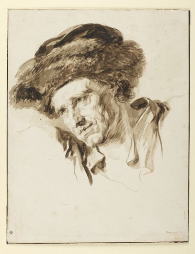 Prémes sapkát viselő férfi feje, 1774 (toll és tinta, mosás és grafit papíron) alkotó: Jean Honore Fragonard