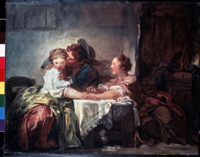 ""Az elveszett karó vagy a csók nyer"" (Az elfogott csók) Jean-Honore Fragonard (1732-1806) festménye, 47 x 60 cm Ermitázs Múzeum, Szentpétervár alkotó: Jean Honore Fragonard