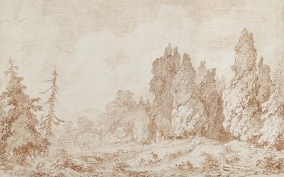 Tájkép híddal, 1760 körül (vörös kréta, törtfehér papír) alkotó: Jean Honore Fragonard