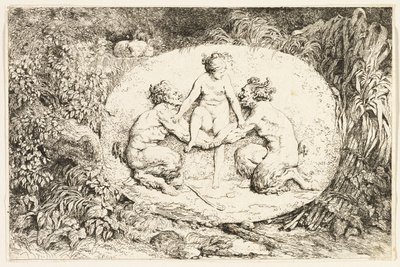 Két szatír kezén ülő nimfa a Bacchanales, avagy a szatírok játékai című képből alkotó: Jean Honore Fragonard