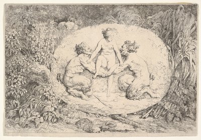 Két szatír által támogatott nimfa, 1763. alkotó: Jean Honore Fragonard