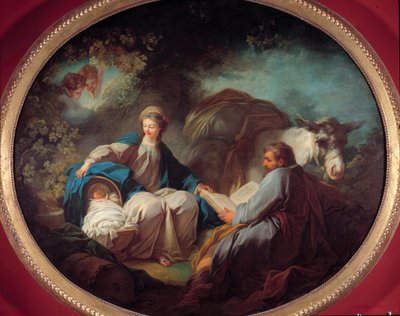 Pihenés az egyiptomi repülés alatt A szent család pihen az utazás során. Jean Honore Fragonard (1732-1806) festménye 18. századi magángyűjtemény alkotó: Jean Honore Fragonard