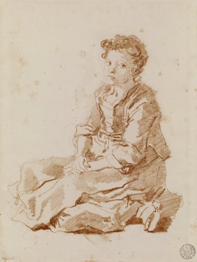 Kis lány ül a földön (piros kréta papíron) alkotó: Jean Honore Fragonard
