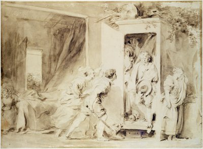 A meglepett szerető, 1755 (barna ceruza krétával, előzetes rajz) alkotó: Jean Honore Fragonard
