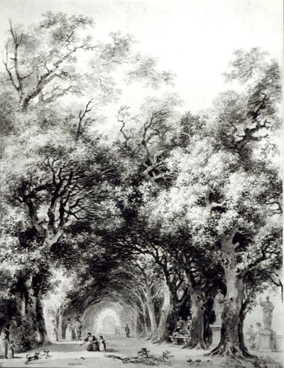 Az árnyas sikátor, 1773-74 körül (szépia mosás papíron) alkotó: Jean Honore Fragonard