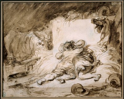 Az istálló Egy pár ölelkezik egy szénakazalban. Jean Honore Fragonard (1732-1806) Paris rajza a mosásban. Musee Cognacq Jay alkotó: Jean Honore Fragonard