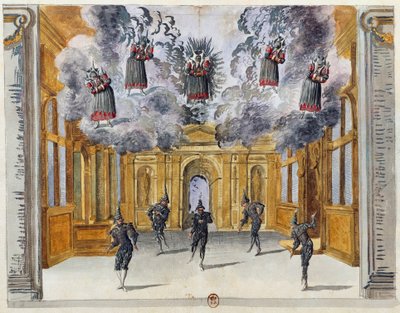 Idősebb Jean Berain (1640-1711) díszletét a Le feste di Amore e di Bacco (A szerelem és a Bacchus ünnepe), Jean-Baptiste Lully (1632-1687) balettje a párizsi Palais-Royalban, november 15 alkotó: Jean I  Berain