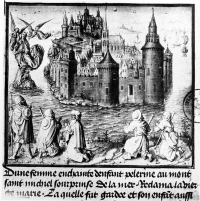A Mont Saint-Michel felé zarándokló terhes nőt elkapja az ár, de Szűz Mária közbenjárásával csodálatos módon megmenekül alkotó: Jean I Le Tavernier