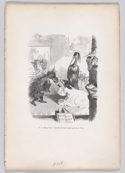 Erre a félelmetes történetre Zemire Azor lába elé veti magát a Jelenetek a ..., kb. 1837-47. alkotó: Jean Ignace Isidore Gérard