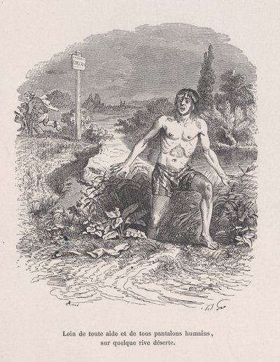 Távol minden segítségtől és nadrág nélkül, valami elhagyatott parton H... kis nyomorúságától, 1843. alkotó: Jean Ignace Isidore Gérard